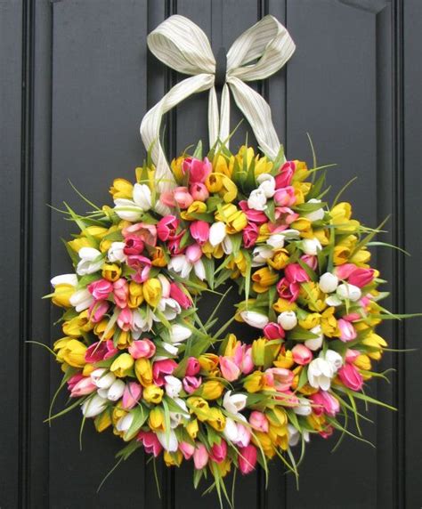 Pink Tulip Wreath For Front Door Spring Tulip Wreaths For