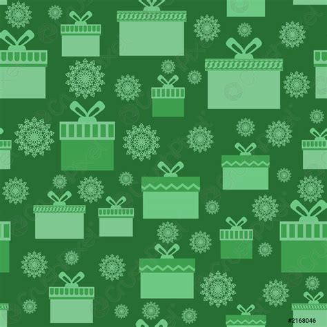 Green Wrapping Christmas Seamless Paper With Boxes And Snowflakes For