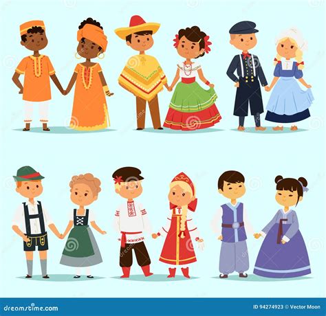 Dress Girls In Traditional Costumes Vector Illustration Cartoondealer
