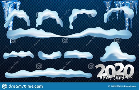 2020 Vector Collection Of Snow Caps Pile Icicles Isolated On