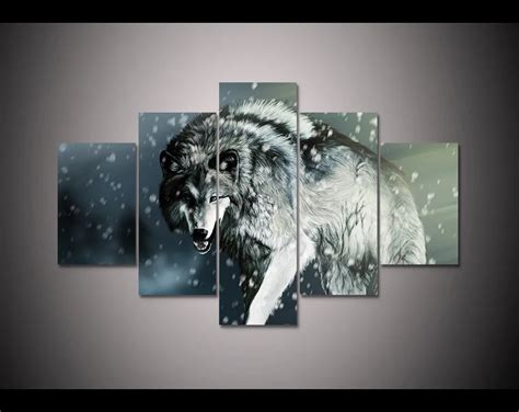 Dropshipping 5 Panel Hd Printed Canvas Painting Wolf Canvas Print Art