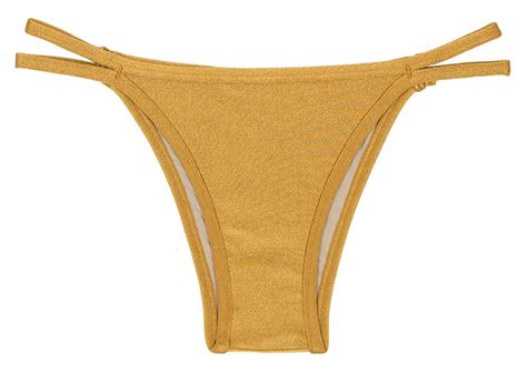 Gold Thong Bikini Bottom With Double Side Straps Calcinha Gold Duo