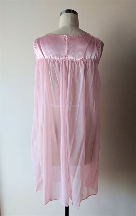 60s Gmc Gown Pink Chiffon Sheer Nighty Satin Trim With Etsy