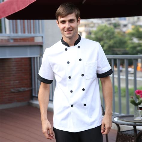 Hot Cook Suit Breathable Short Sleeve Chef Uniform Work Wear Chinese Style Stand Collar Double