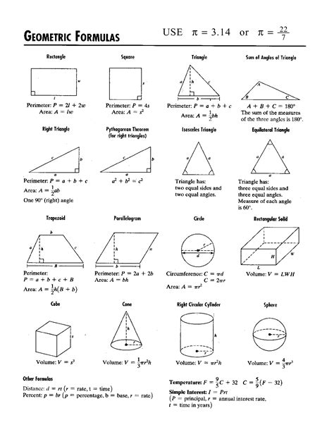 List Of Geometry Formula