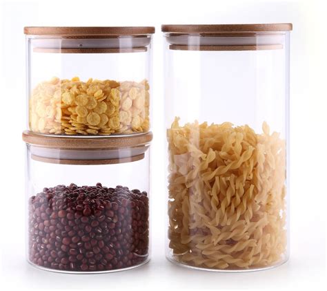 Comsaf Glass Storage Jars With Lids Set Of 3 High Borosilicate Glass Airtight Kitchen Food