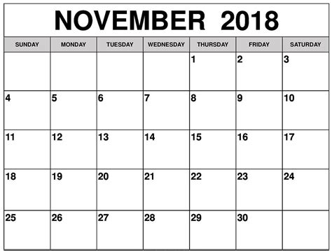 Edit and print your own calendars for 2018 using our collection of 2018 calendar templates for excel. November 2018 Calendar In Editable Template | Blank ...