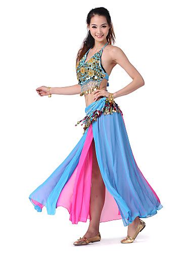 Dancewear Chiffon With Sequins Belly Dance Outfits Top And Belt And