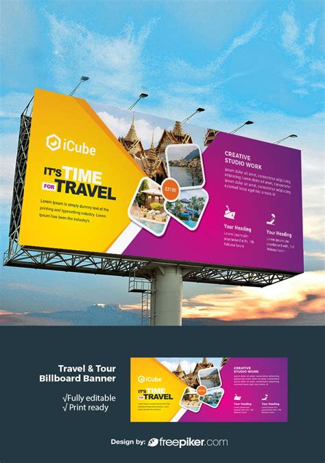 ✓ free for commercial use ✓ high quality images. Freepiker | travel & tourism billboard banner with yellow ...