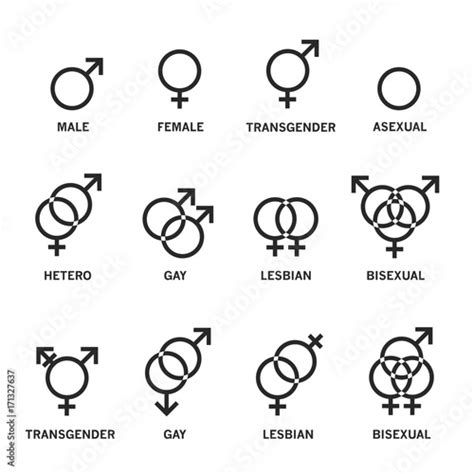 Set Of Sexual Gender Orientation Icons Human Heterosexual And
