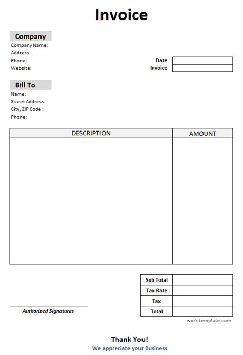 Blank Invoice Template Invoice Template Printable Invoice Invoice