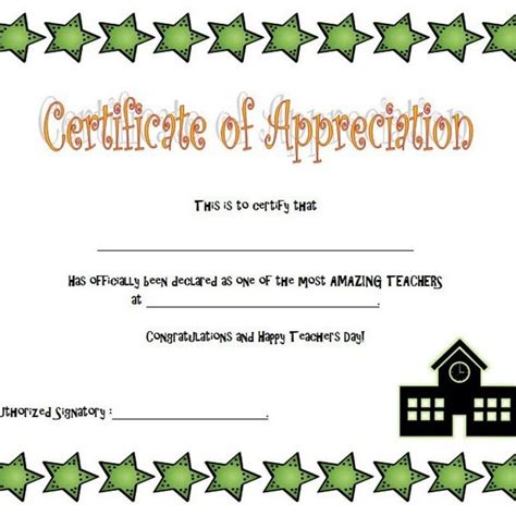 Certificate Of Appreciation For Teachers With Stars Around The Edges