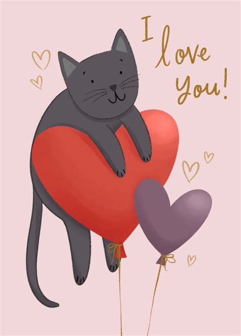 I Love You Balloon Cat Card Scribbler