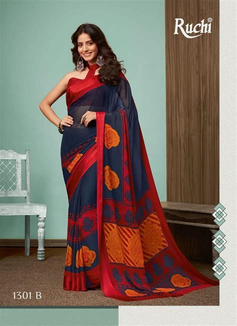 Ruchi Sarees Blueberry Vol 13 Chiffon Satin Border Designer Daily Wear