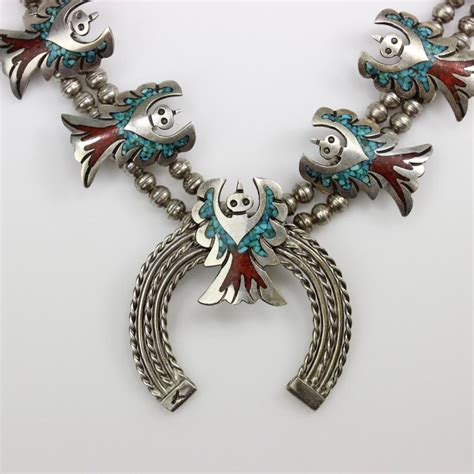 Sterling Silver 149g Native American Peyote Bird Necklace With