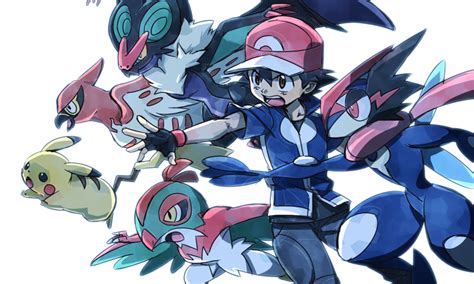 Pikachu Ash Ketchum Greninja Talonflame Noivern And 2 More Pokemon And 2 More Drawn By