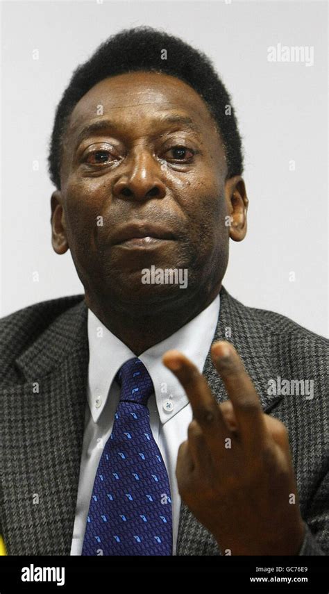 Brazilian Soccer Legend Pele Gestures During A Press Conference Ahead