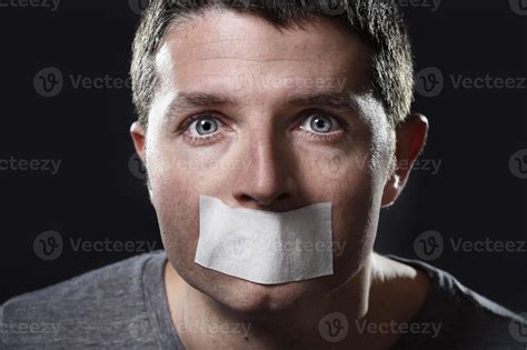 Attractive Young Man Mouth Sealed On Adhesive Tape 994142 Stock Photo