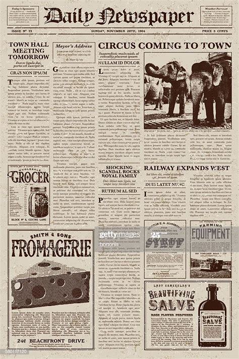 Vintage Victorian Style Newspaper Design Template Illustration Ad