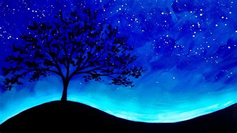 Acrylic Painting Trees And Stars Silhouette Painting Demo Silhouette