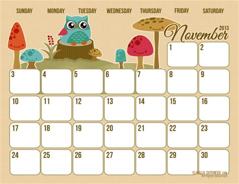 November 2013 Calendar Free Printable Calendar Kids Calendar