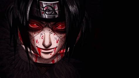 Red Eyes Bloody Itachi Uchiha In Black Background Hd Naruto Wallpapers