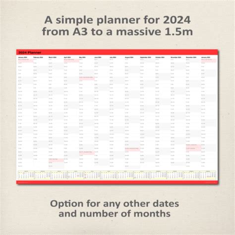 2024 Simple Wall Planner Calendar Red Choice Of 5 Sizes Ship