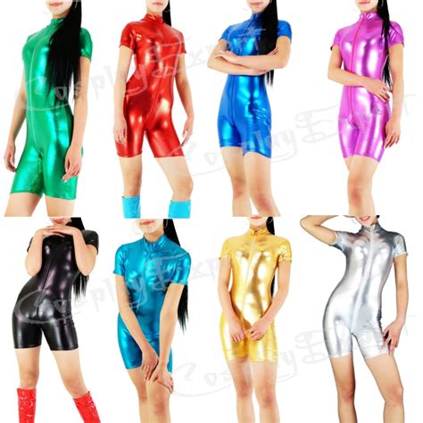 Buy Free Shipping Dhl Wholesale Unitard Solid Color Sexy Shiny Metallic Catsuit