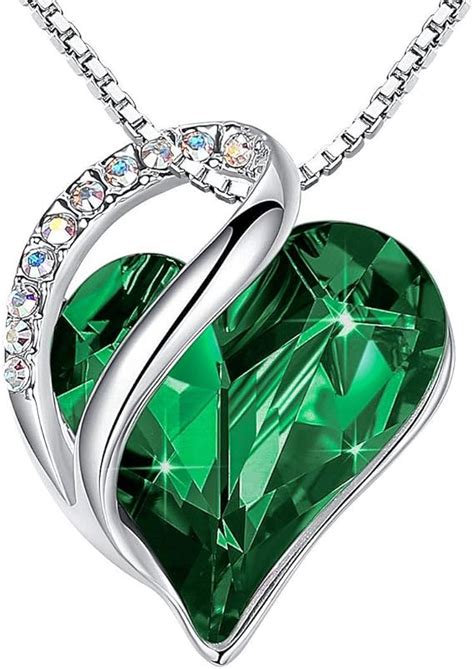 Leafael Infinity Love Heart Pendant Necklace Emerald Green May Birthstone Crystal