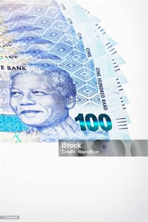 South African Banknotes Arrangement Of R100 Notes With Copy Space Stock