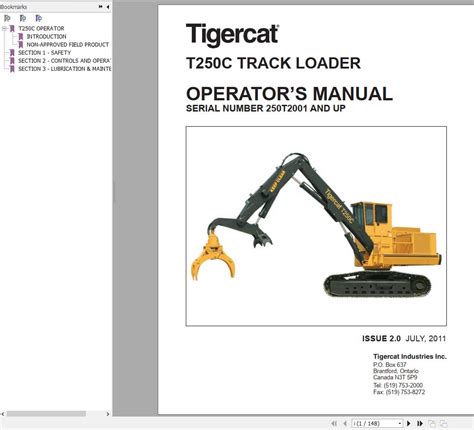 Tigercat Loader T250C 250T2001 250T2100 Operator S Manual