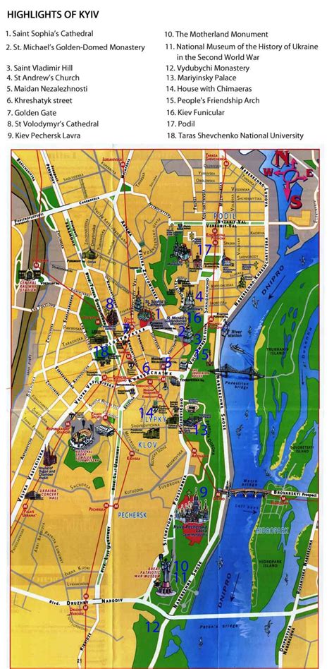 Map Of Kiev Tourist Attractions And Monuments Of Kiev