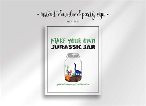 Printable Diy Make Your Own Jurassic Jar Dinosaur Party Sign 8x10