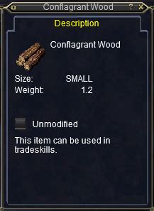 For a more complete recipe listing, including those with unknown trivials, please use the normal recipe pages. Conflagrant Wood Farming Locations