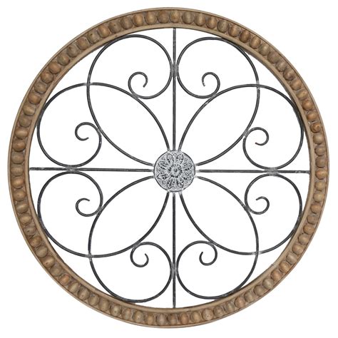 Metal Scrollwork With Beaded Wood Frame Medallion Wall