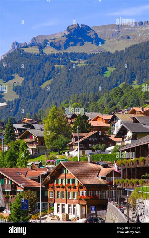 Switzerland Berne Grindelwald Alps Mountain Village Stock Photo Alamy