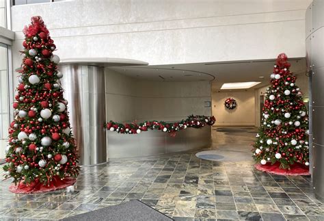 Red White And Silver Office Lobby Decor Commercial Christmas Trees