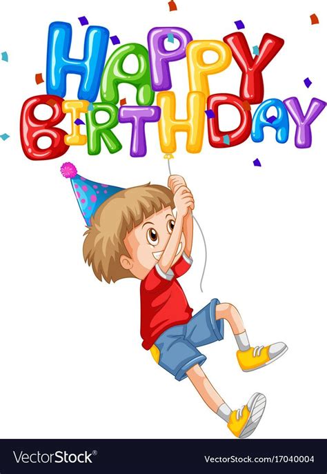 Little Boy And Happy Birthday Balloon Illustration Download A Free