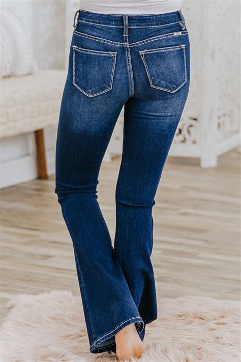 Kylee Kan Can Mid Rise Dark Wash Flare Jeans Filly Flair