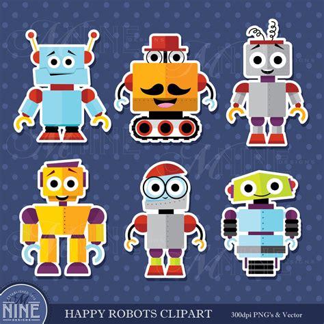 HAPPY ROBOT Sticker Clip Art / Happy ROBOTS Clipart Downloads | Etsy