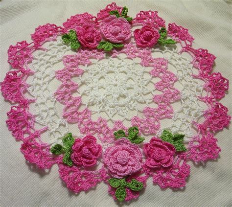 Hand Dyed Pink Roses Centerpiece Doily Etsy In 2020 Crochet Rose