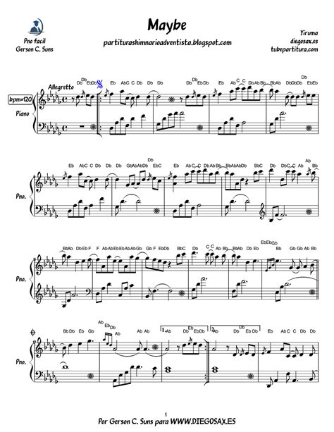 diegosax Maybe de Yiruma Partitura Fácil para Piano Principiantes