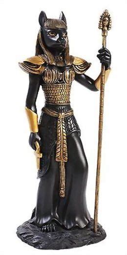 Ancient Egyptian Black And Gold Feline Goddess Bastet Figurine Statue