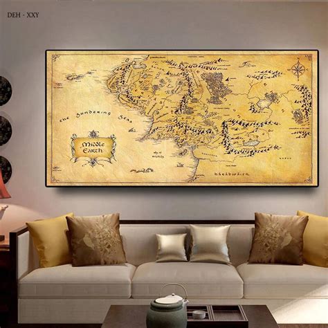 Retro The Lord Of Rings Map Canvas Painting Vintage Middle Earth