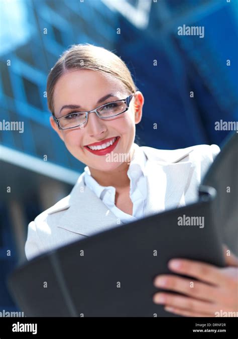 Beautiful Business Woman Standing Outdoor Modern Building Stock Photo