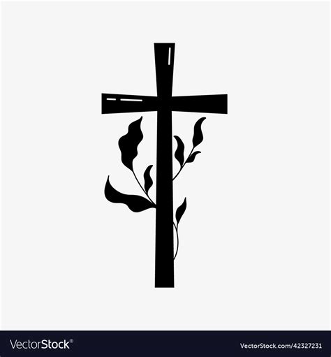 Cross Religious Funeral Design With Branches Vector Image