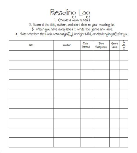 Free 25 Sample Reading Log Templates In Pages Pdf Ms Word