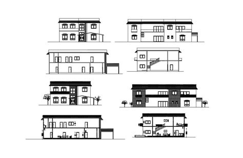 Two Story House All Sided Section And Elevation Details Dwg File Cadbull