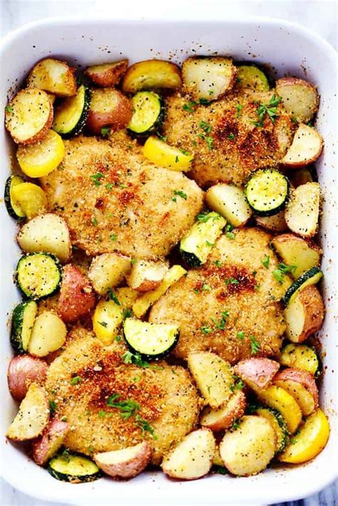 All reviews for simple baked chicken breast and vegetables. One Pan Crispy Parmesan Garlic Chicken with Vegetables ...