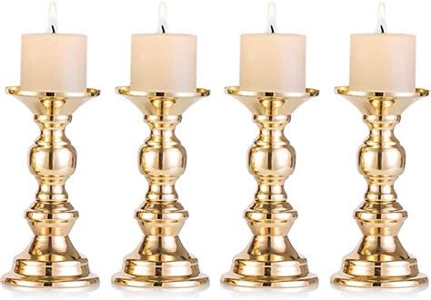 Set Of 2 Gold Metal Pillar Candle Holders Wedding Centerpieces